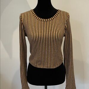 Striped Long Sleeve Top fitted cropped look